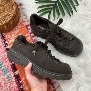 Vintage Y2K 2000s Sketchers Brown Lace Up Chunky Leather Sneaker 9 Neutral